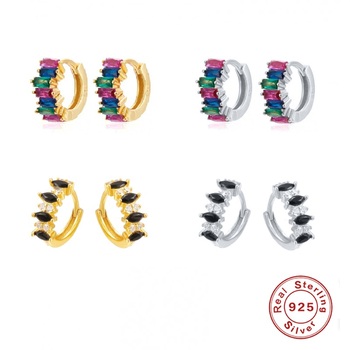Real 925 Sterling Silver Hoop Earrings for Women Fashion Colorful Zircon Piercing Earings Jewelry pendientes Gift brincos